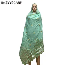 Африканские шарфы мусульманские женские мягкие хлопковые с вышивкой, мусульманский шарф больших размеров, палантин шаль BM662