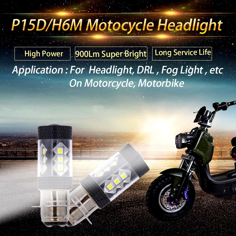 2pcs P15D H6M Motorcycle Headlight Daytime Running Lights DRL Moto Led Light Source Projector