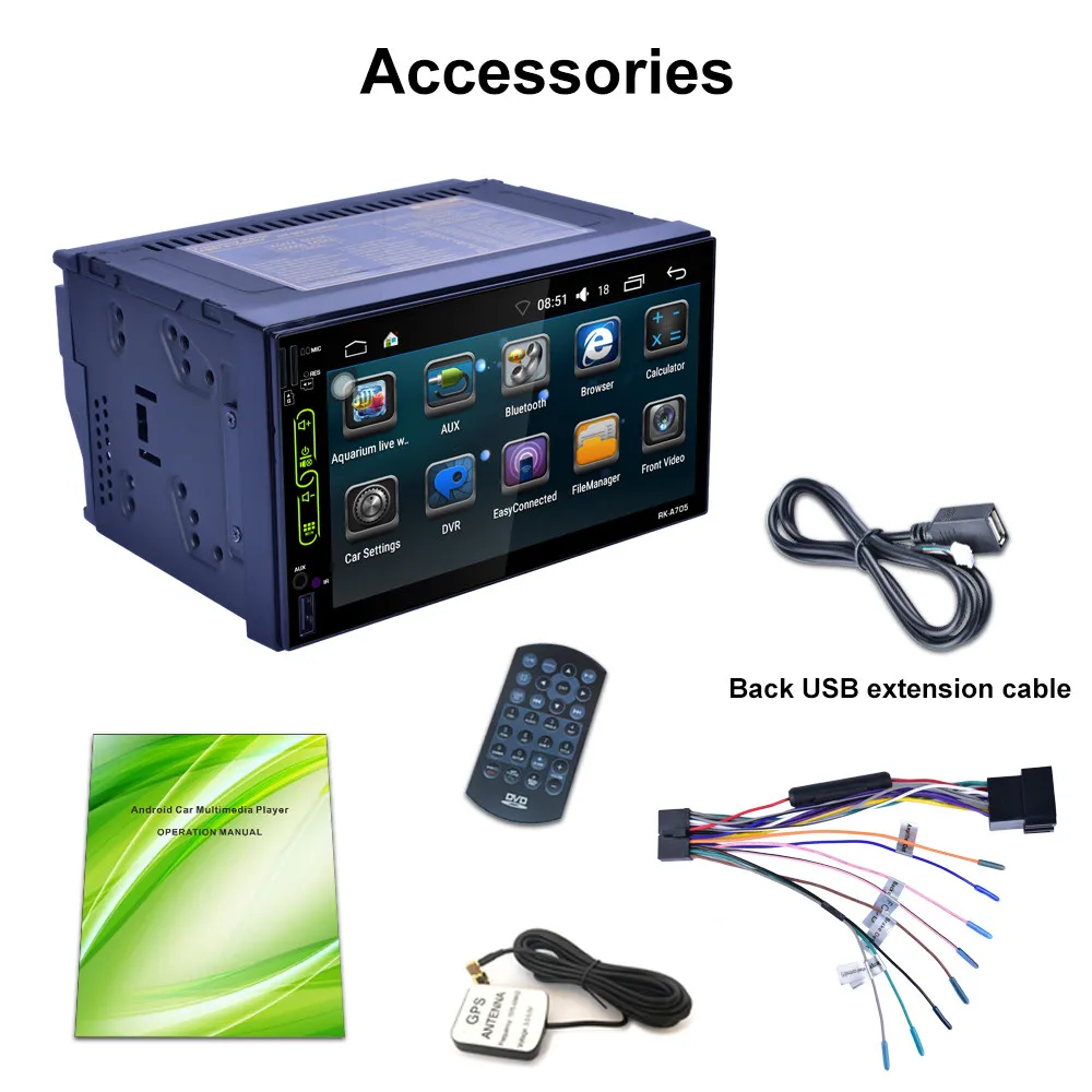 Discount 7Inch 2Din QUAD Core Android 6.0 Bluetooth Car Radio Stereo Player 12V Auto Multimedia Player Support GPS Navigation+Camera 11