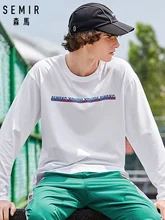 SEMIR 2019 autumn new long sleeve T-shirt men 100% cotton contrast color letter printing loose hooded bottoming t shirt men fashion spring and autumn color letter printing men s long sleeve t shirt