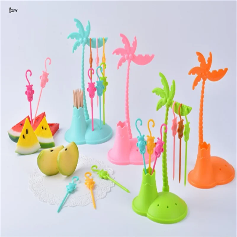 

BXLYY 7pc/set Creative Coconut Fruit Fork Set Monkey Fruit Fork Toothpick Bottle Kitchen Gadget Home Decoration Accessories.8z
