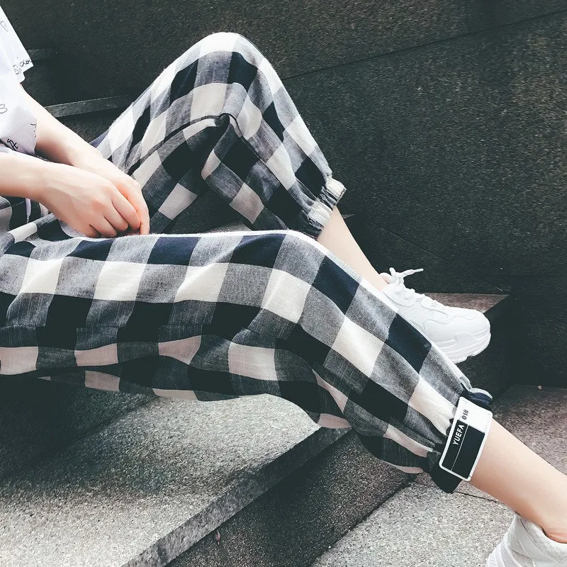 

Women Pants Ladies Trousers Holiday Summer Long Harem Fashion Party Pocket Punk Checked Casual Loose Bottom Plaid
