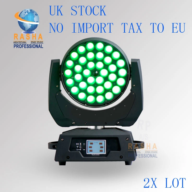 

UK Warehouse 2X LOT 36*15W 5in1 RGBAW Zoom LED Moving Head Wash With Touch Screen DMX IN&Out Powercon 110-240V DMX Stage Light