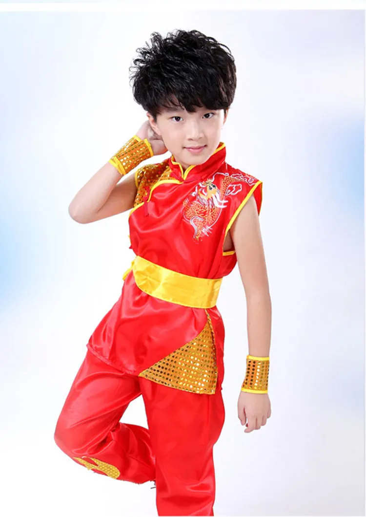 Tae Kwon Do Kids Wushu/Китайская традиционная одежда для мальчиков китайский костюм для кунг-фу Униформа кунг-фу для мальчиков Китай Kungfu костюмы - Цвет: Красный