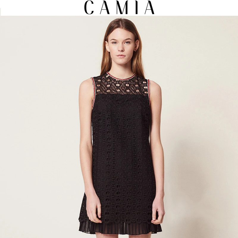 

CAMIA Summer Woman Black Dress Round Cutout Lace Mini Dress Party Dress Female
