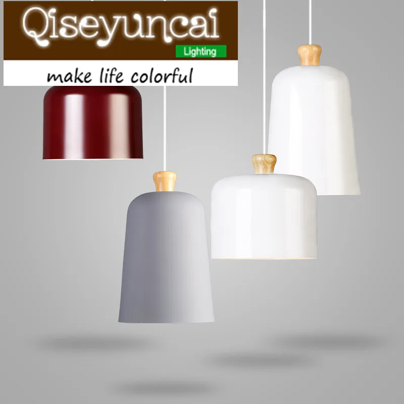 

Qiseyuncai The Nordic minimalist wooden single head E 27 aluminum chandelier of modern Restaurant Simple lighting free shipping