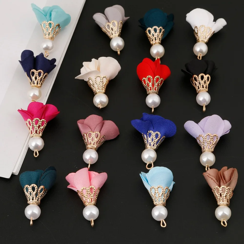 

10pcs/lot Height About 30mm Variety of Colors Pearl Flower Fashion Fringe Pendant Plating Gold Receptacle Jewelry Accessories
