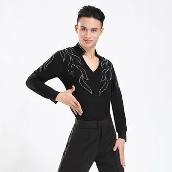 

Men Latin Top Sexy Tango Cha Cha Samba Rumba Practice Dance Wear Performance Shirt Ballroom Modern Dance Training Tops DC2060