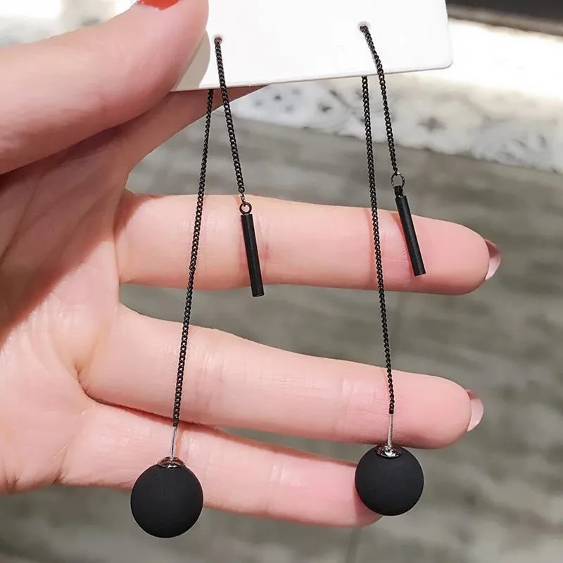 

Dominated new 2019 long tassels black joker personality metal ball Drop earrings Women temperament Jewelry