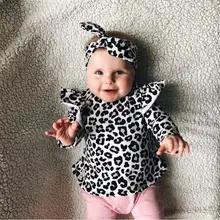 Одежда для новорожденных девочек Милая леопардовая футболка с длинными рукавами и оборками для малышей Топы+ штаны+ повязка на голову, комплект одежды для малышей из 3 предметов