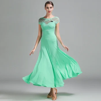 

Ballroom Dance Dress Women Short Sleeve Lace Milk Silk Waltz Dresses Lady Flamenco Exercise Costumes Ballroom Dancing DN1244
