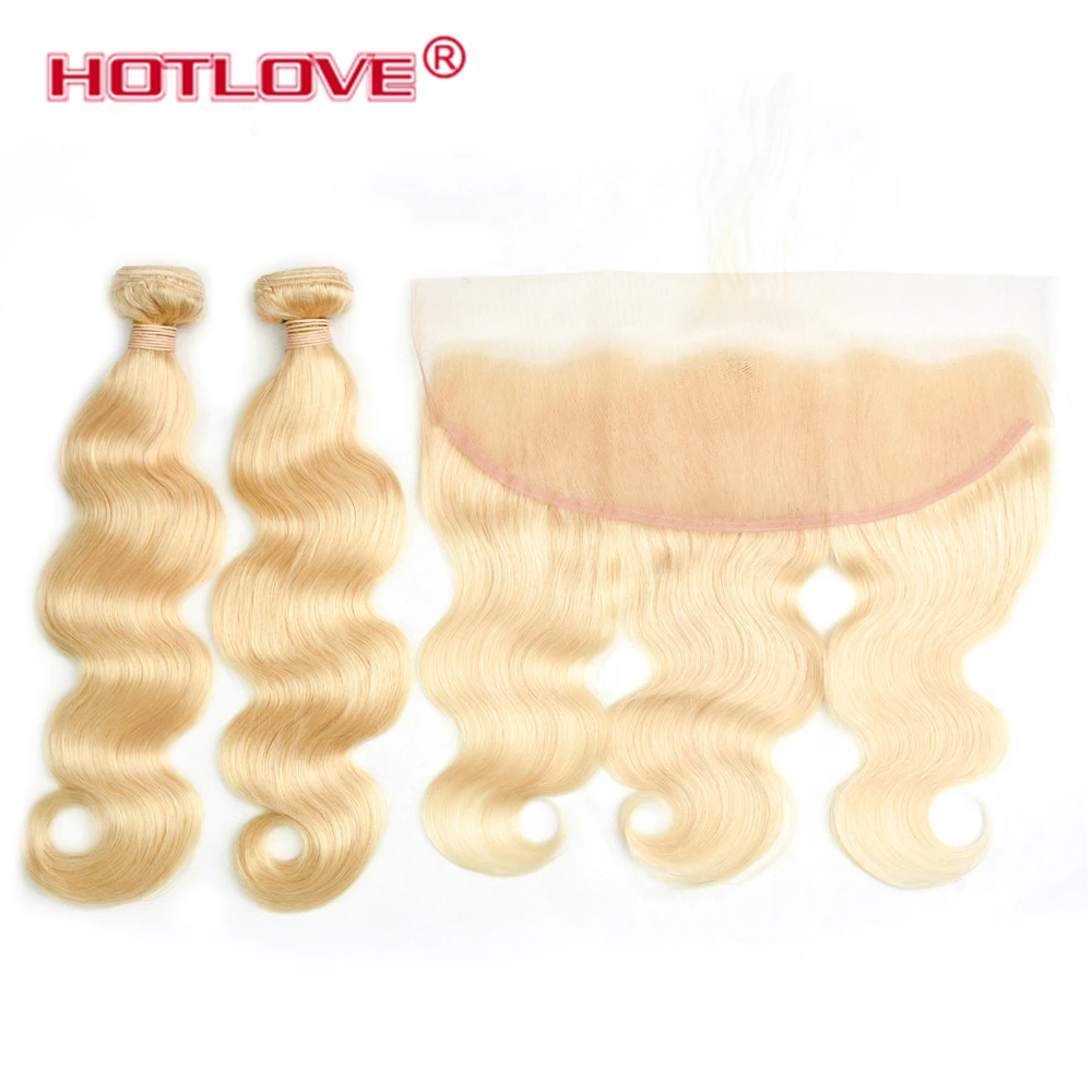 Brazilian Hair Weave Bundles 613 Blonde Bundles with Lace Frontal Closure 13*4 Ear to Ear Body Wave Remy Human Hair HOTLOVE