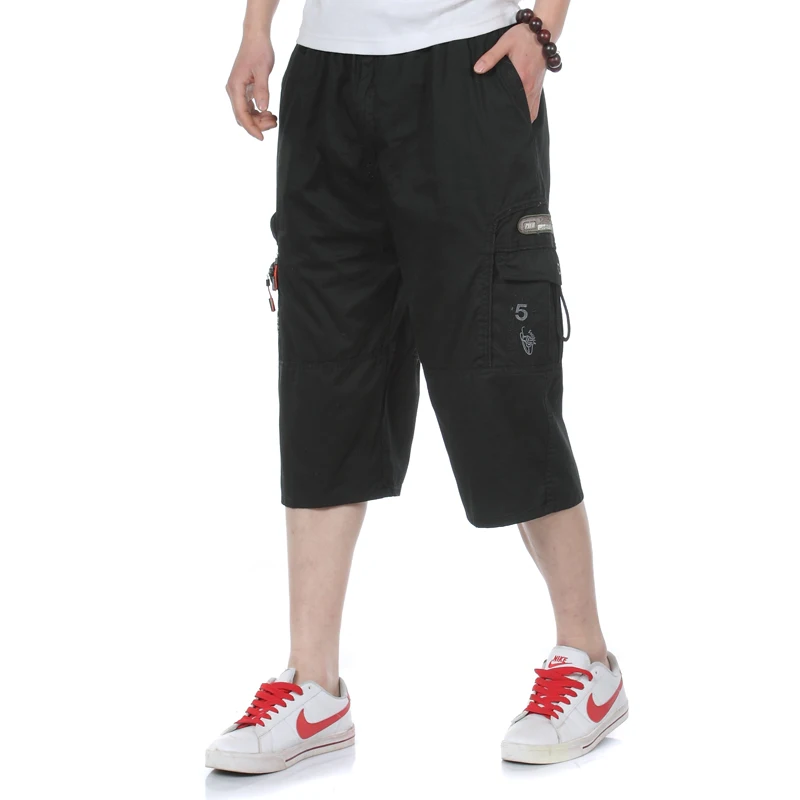 

Men Casual Crop Cotton Pants Loose Fitting Comofort Streetwear Male Leisure Multi Pockets Design Cropped Trousers Men Summer 3XL