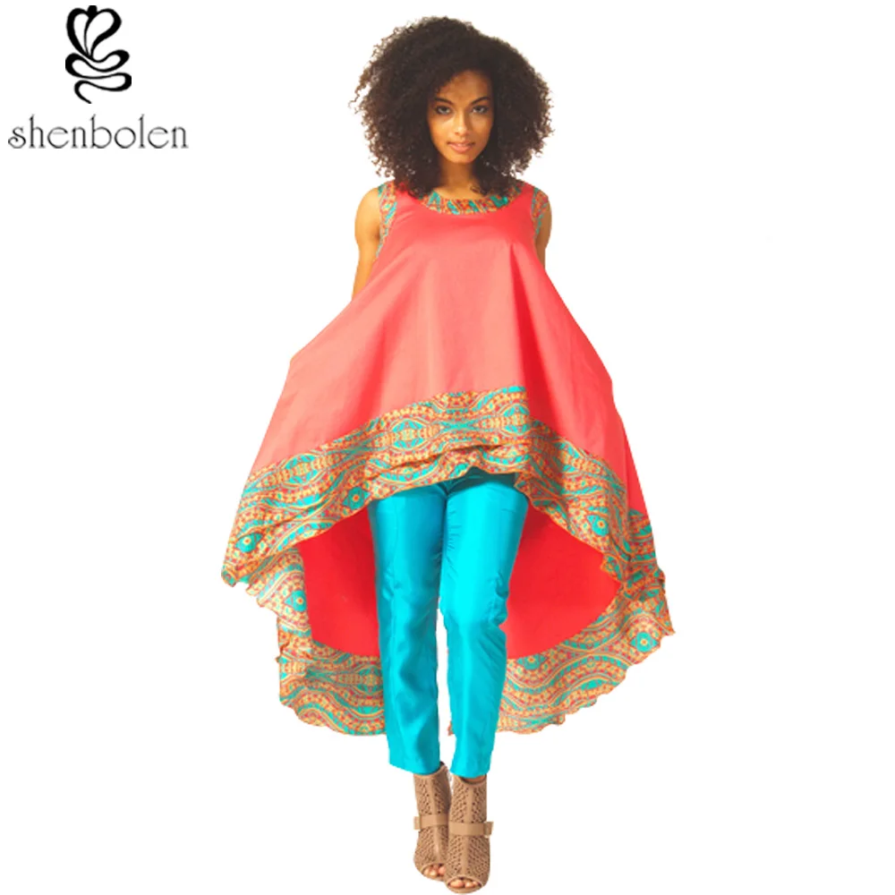 2016 autumn African dresses for women ankara clothing T shirt kitting stitching Batik fashion loose Irregular tops