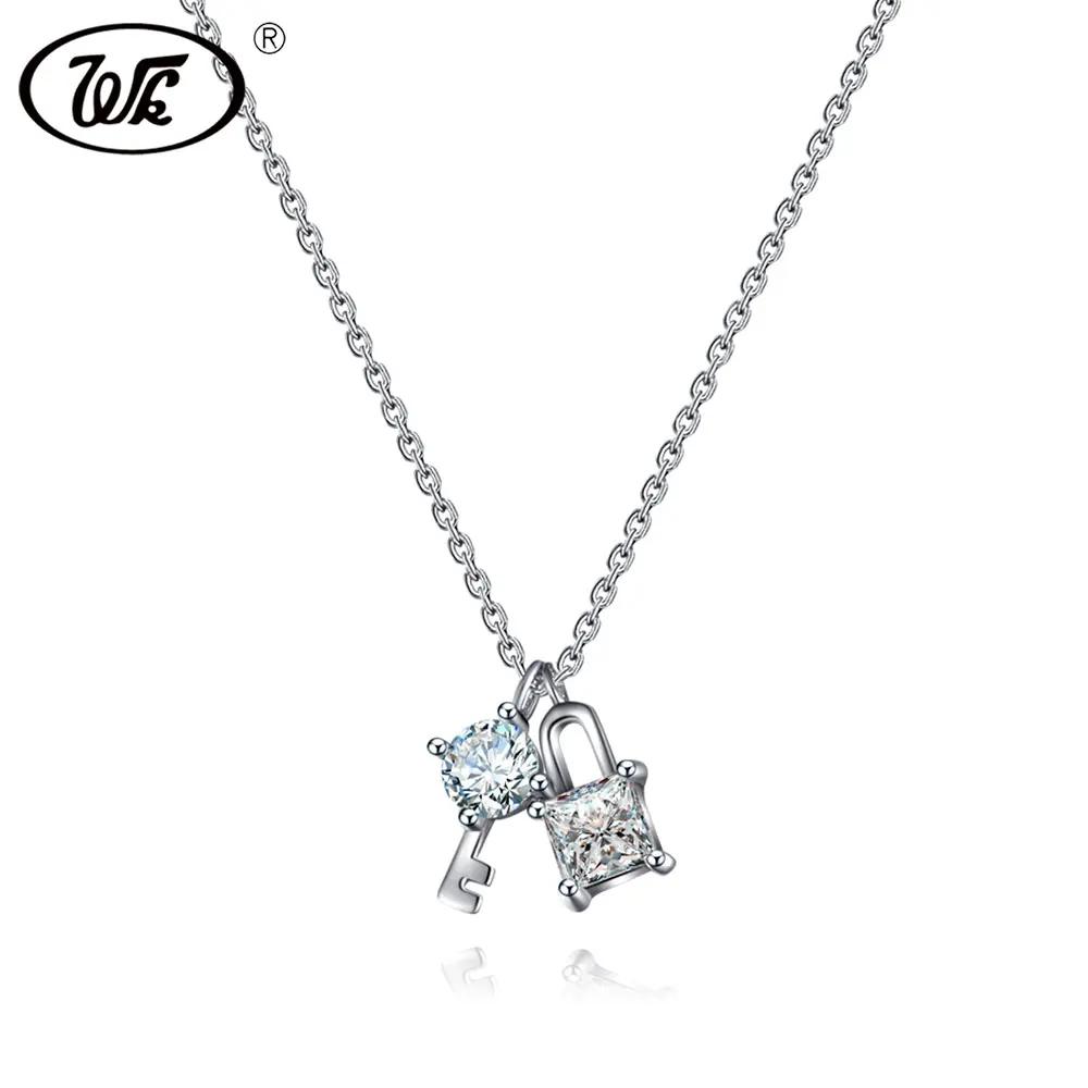 

WK Clear Austrian Crystal Lock Key Necklace Silver 925 Choker Jewelry Women Lady Girls Pendant Necklaces Gift Wholesale BW NB059