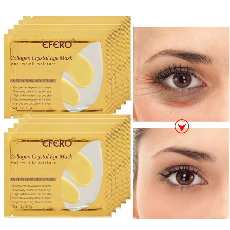 

10Pcs=5pack Gold Eye Mask Gel Pads Collagen Serum Mask for Eyes Patches Face Mask Anti-Wrinkles Dark Circle Crystal Gel Eye Mask