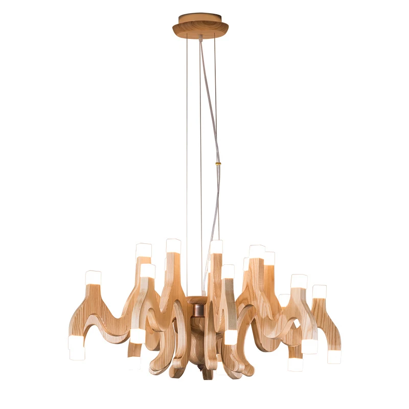 

Original solid wood Led chandelier Loft Chinese restaurant chandelier living room bedroom lighting