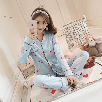 

2019 Women pajamas sets Sexy Home Sleepwear long Sleeve shirts + pants 2pcs Suit print Pyjamas homewear nightwear home clothes