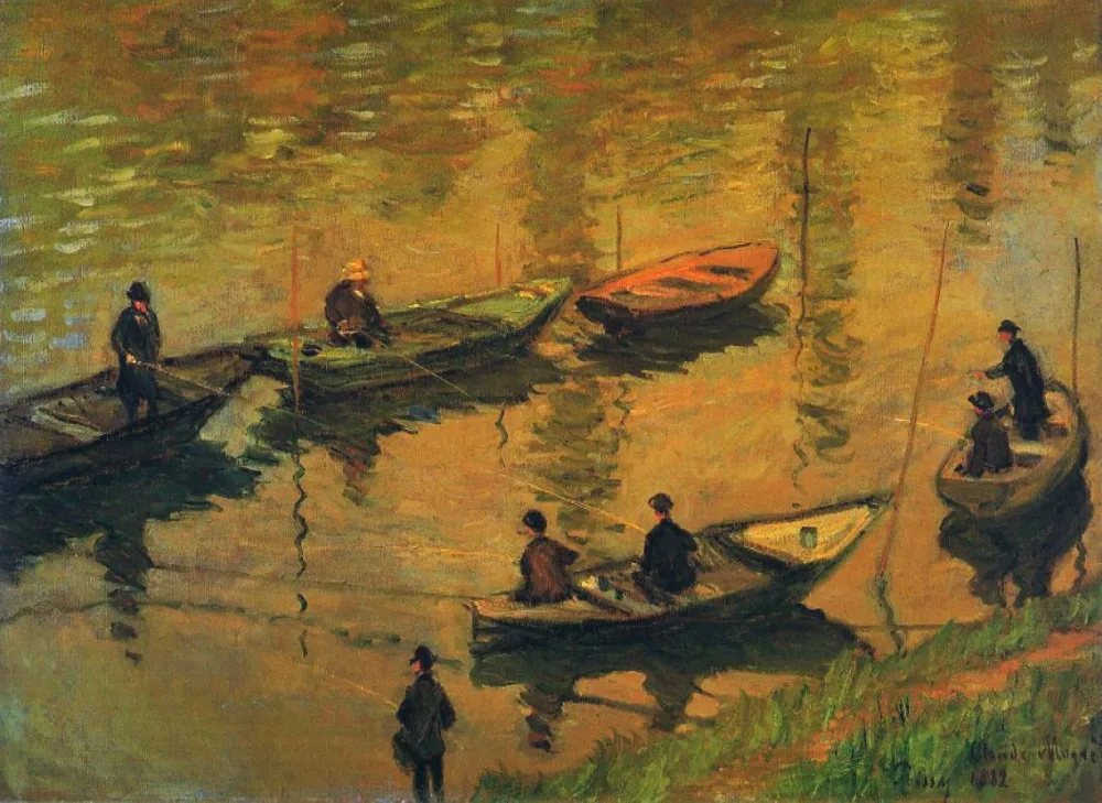 

100% handmade Claude Monet Oil Painting Reproduction on linen canvas,anglers on the seine at poissy,free shipping,museum quality