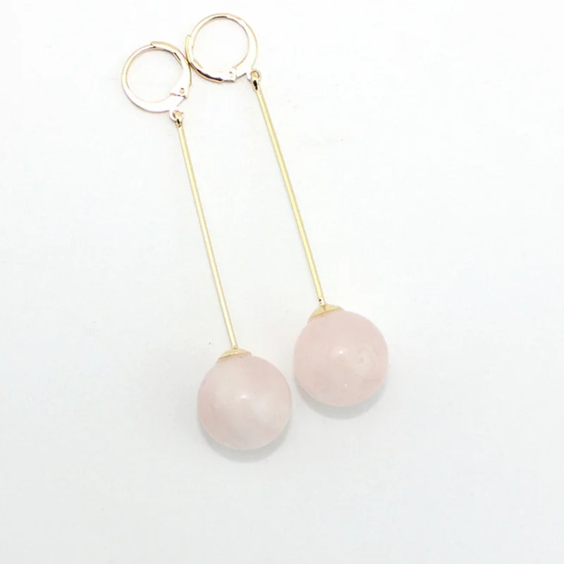 Розовый кварцевый кристалл лазурит шарик из натурального камня Серьги