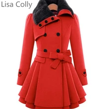 Lisa Colly модное женское осеннее зимнее теплое шерстяное пальто Верхняя одежда средней длины с меховым воротником Повседневная Толстая куртка пальто