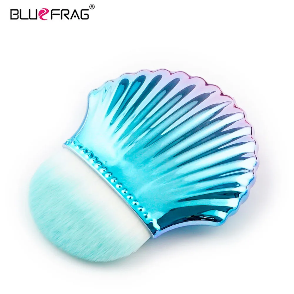 BLUEFRAG Single Makeup Brush Seashell Shape Handle Colorful Golden Blue Super Soft Hair Flat Angle Foundation Cosmetic Brushes | Красота и