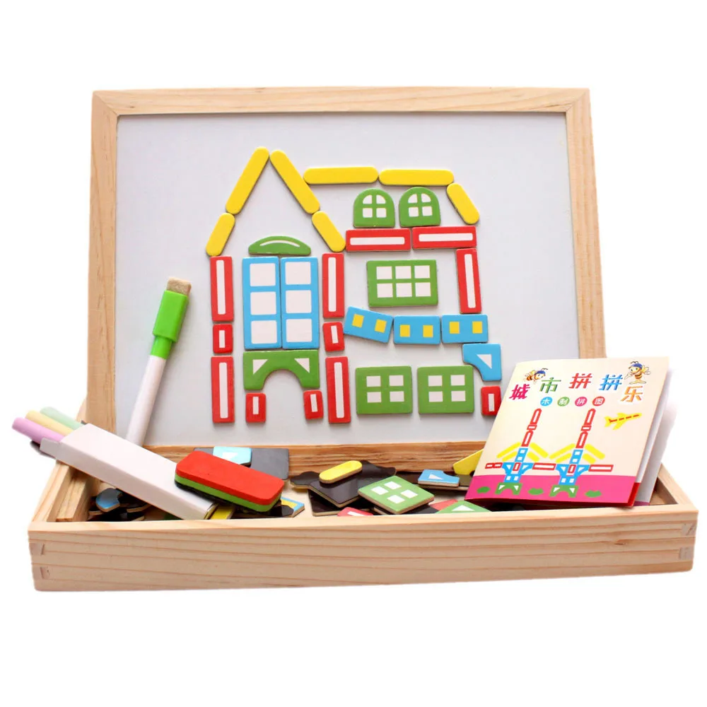 

candice guo! hot sale educational wooden toy new style magnetic puzzle city spells happily colorful gift 1pc