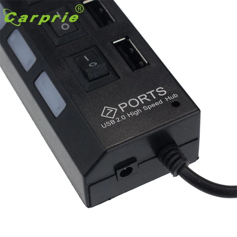 CARPRIE MotherLander 7 портов светодиодный USB 2,0 адаптер концентратор включения/выключения питания для портативных ПК BK Jan16