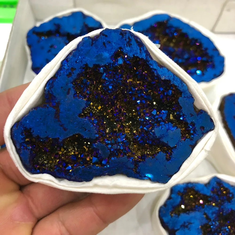 1 шт. синий ангел аура кварцевый кристалл geode титан висят силиконовый кластер