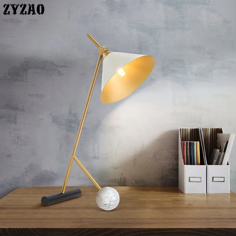

Postmodern Simple Desk Lamp Creative Fashion Nordic Marble Model Room Bedroom Bedside Lamp Iron Study Reading Lamp Table Lamps