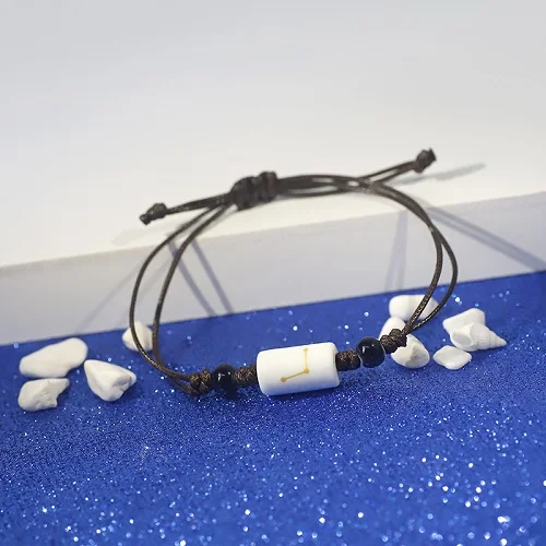White Aries Новое поступление, 12 Созвездие зодиака, браслет, браслет, астрология, керамические браслеты для мужчин и женщин, пара влюбленных, браслет - Окраска металла: White Aries