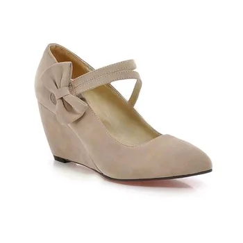 

Fashion bowknot age season 2019 new women's shoes with high heels wedge 40-43 shallow single shoes