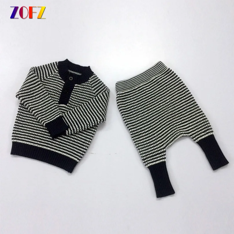 

ZOFZ Child Girl Clothes Striped Knitting Baby Set Cotton Sweaters and Pants 2 Pcs Set Cardigan for Toddler Boy Baby Clothing Set