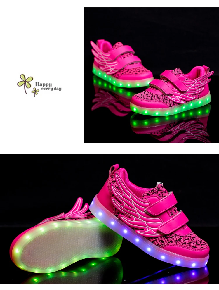 Casuais com Luz Led de Recarga Usb para Meninos Strongshen Crianças Sapatos Luminosos Meninas Sapatilhas Iluminado 4 Cores Brilhantes 19 USB para meninos meninas crianças sapatilhas iluminado