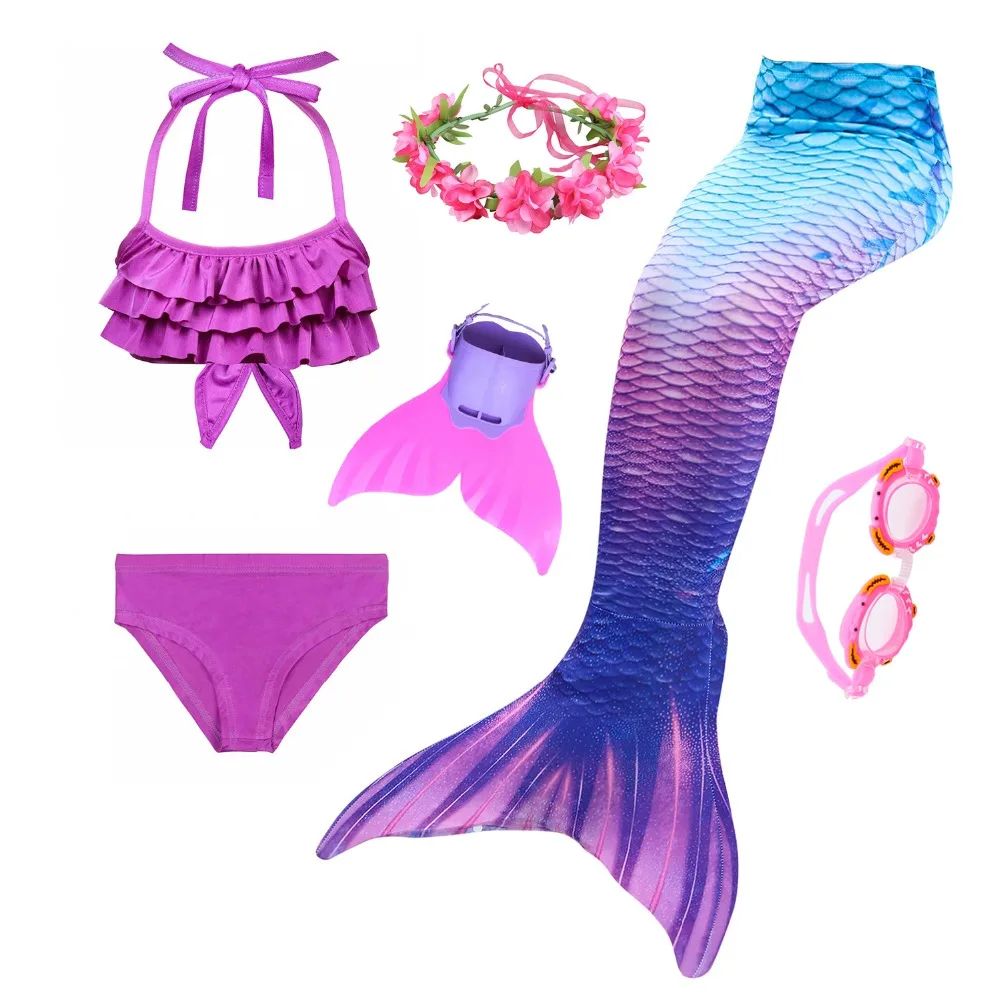 

2019 Hot Girls Swimmable Mermaid Tails for Swimming Kids Bating Suit Mermaid Costume Swimsuit can add Fin Goggle Or Garland
