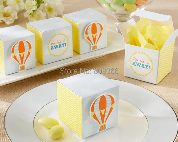 

(100 Pieces/lot) Baby souvenirs Party Favor box "Up, Up and Away!" Hot Air Balloon Wedding Favor Box and Baby Gift candy box