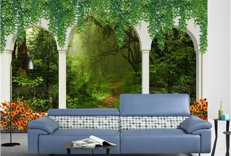 Пользовательские 3d фото обои для гостиной Фреска римская колонна Арка лес пейзаж диван ТВ фон обои нетканые росписи