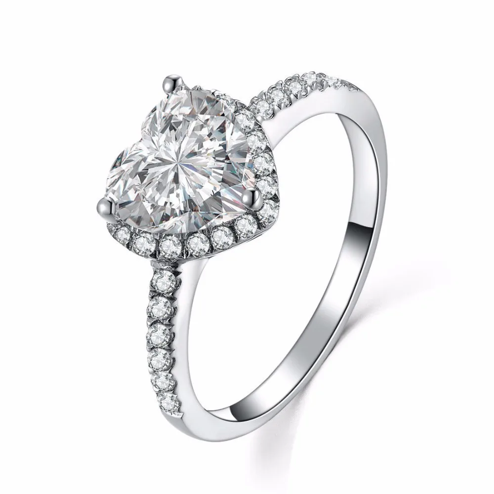 Solid Silver Guarantee 2Ct Engagement Finger Ring Women Sterling Silver Jewelry White Gold Color