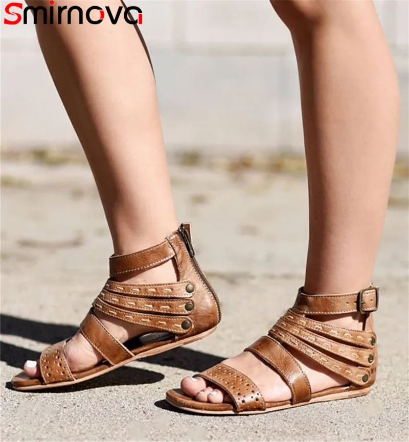 

Smirnova 2019 new gladiator sandals women casual buckle ladies shoes flat with comfortable summer sandals zip big size 36-42