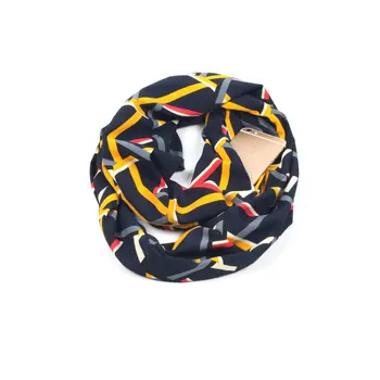 

Guttavalli Women Convertible Striped Infinity Scarf w/ Pocket Loop Zipper Portable Ring Wrap Winter Geometric Chevron Soft Shawl