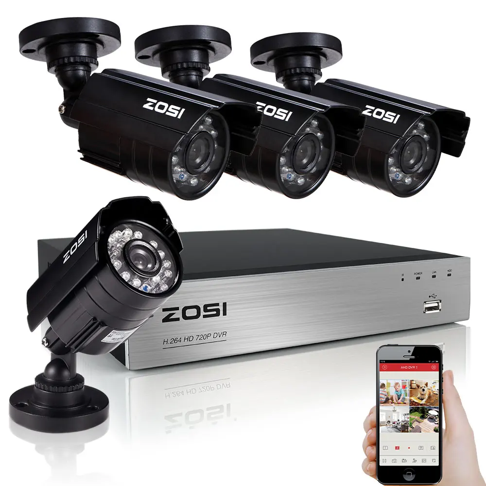 ZOSI HD 720p DVR 4 Channel CCTV System Video Surveillance DVR KIT with 4PCS 1280TVL 720P Home Security 4ch Camera System
