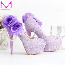 2016 Romantic Purple Super High Heel Wedding Shoes Beautiful Lace Handmade Bridal Dress Shoes with Appliques Bridesmaid Shoes