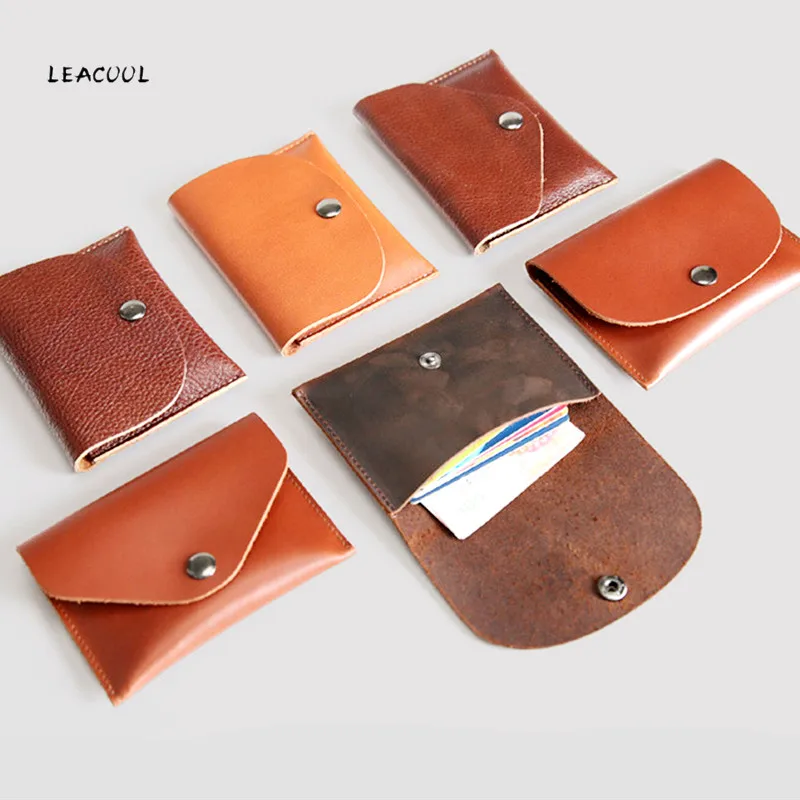 

LEACOOL 100% Genuine Cowhide Coin Purse Men Business Slim Leather Mini Coin Purse Small Key Wallet Zero wallet Snap headset bags