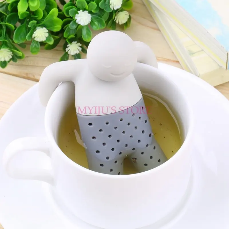 

100pcs/lot Tea Strainer, Interesting Life Partner Cute Mr Teapot Silicone Tea Infuser Filter Teapot for Tea & Coffee Drinkware