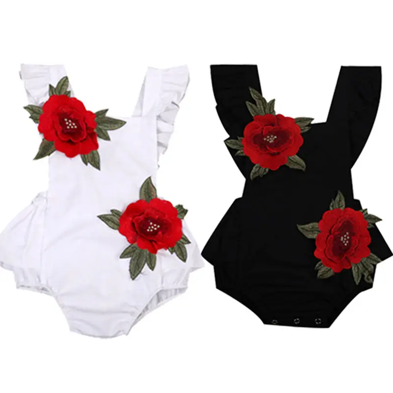 Белая одежда с вышитыми цветами для новорожденных девочек, комбинезон в цветочек с открытой спиной комбинезон, Sunsuit, Одежда для новорожденных