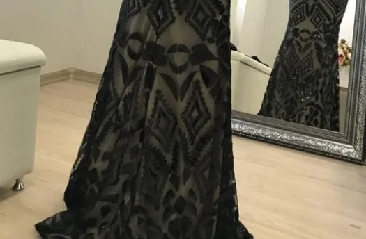 Новое поступление, сексуальные прозрачные длинные вечерние платья Русалка, платье с принтом для выпускного вечера, вечерние платья, Дубай, арабское торжественное платье, BLA6168 - Цвет: Black