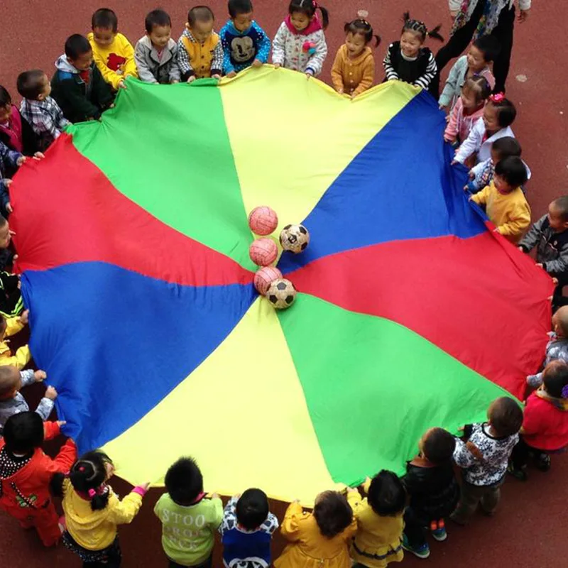 2-6 м диаметр Открытый Кемпинг Радужный зонтик парашют игрушка прыжок-мешок Ballute играть Интерактивная командная игра игрушка для детей подарок