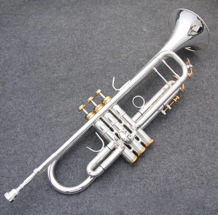 

Bach Bb Trumpet AB-190S Silver Plated Gold Keys Music Instruments Profesional Trumpets Included Case Mouthpiece Accessories