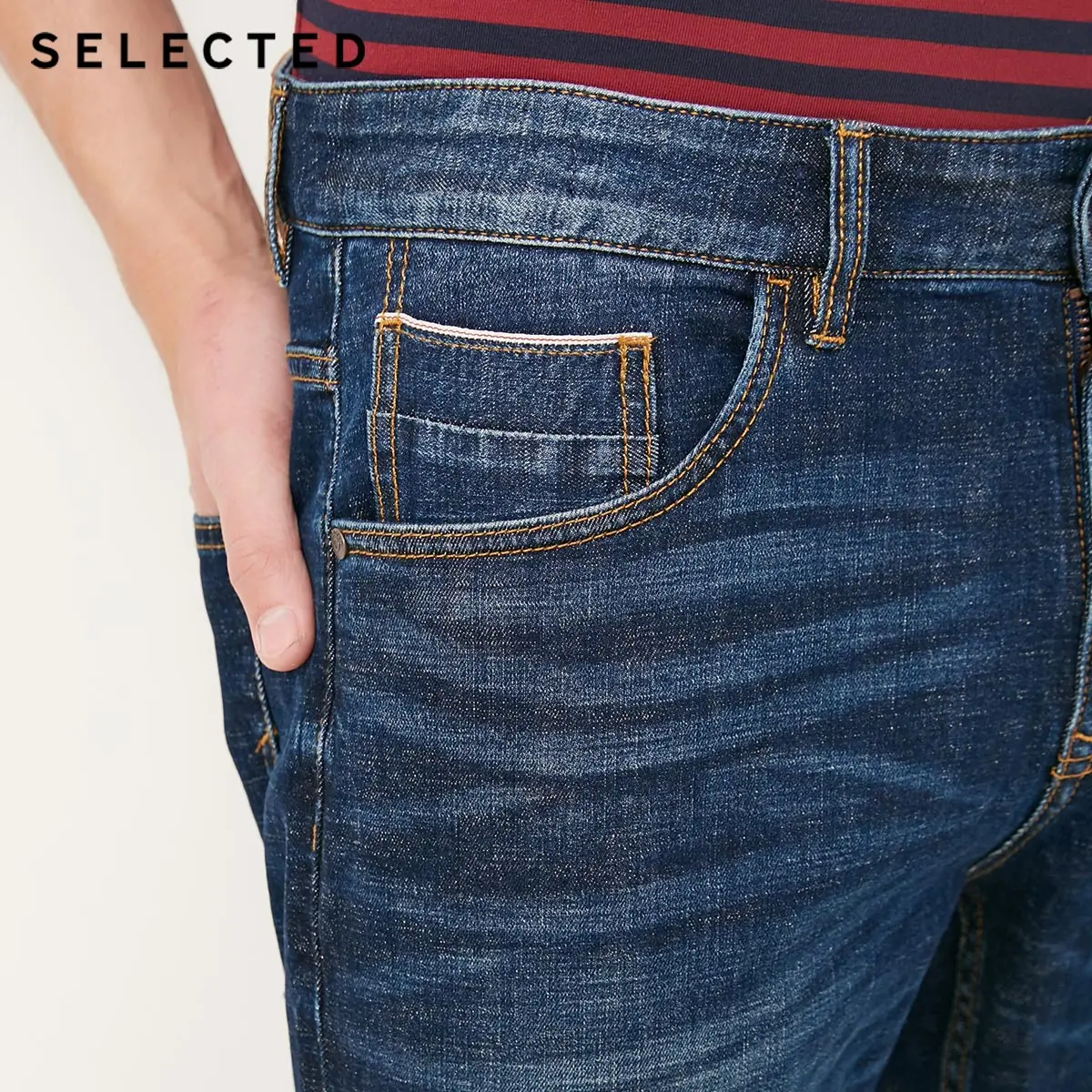 SELECTED Men's Autumn & Winter Cotton-blend Slight Stretch Straight Fit Jeans C|418132522
