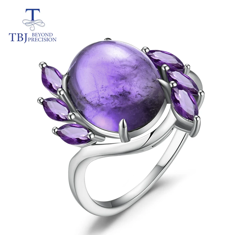 

TBJ, Fashion special ring with natural african amethyst gemstone in 925 sterling silver fine jewelry for women mom as a gift